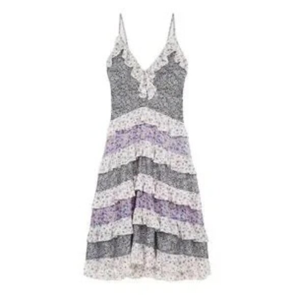 Maje Rissola Contrast Floral Ruffled Cotton Maxi Dress Size 36 - Picture 4 of 16